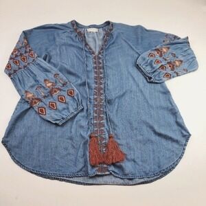 Altar'd State Women's Top Size Large Pleasant Sleeves Embroidered Western Casual